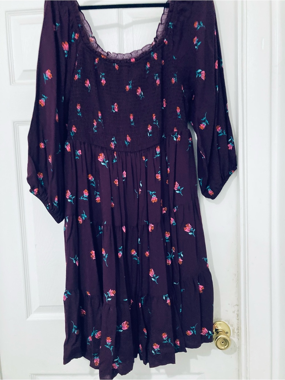 torrid Plum Floral Midi Dress with Pink & Teal Flowers